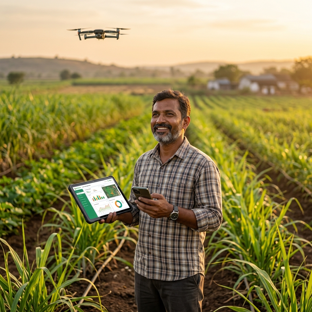 Farmer using modern agricultural technology